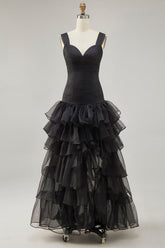 Organza mit Rüschen High-Low Schwarzes Abendkleid